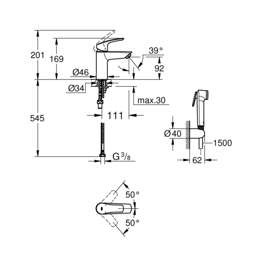 Змішувач для раковини з гігієнічним душем Grohe Eurosmart New (23124003), изображение 3