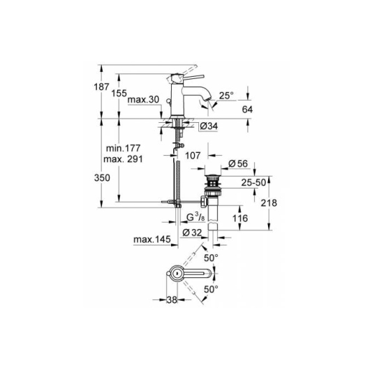 Змішувач для умивальника з дон. клапаном Grohe BauClassic (23161000), изображение 2