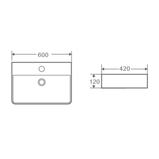 Умивальник накладний керамічний Mixxus Premium Quadro-0202 з переливом 600x420x120mm (MP6479), изображение 2