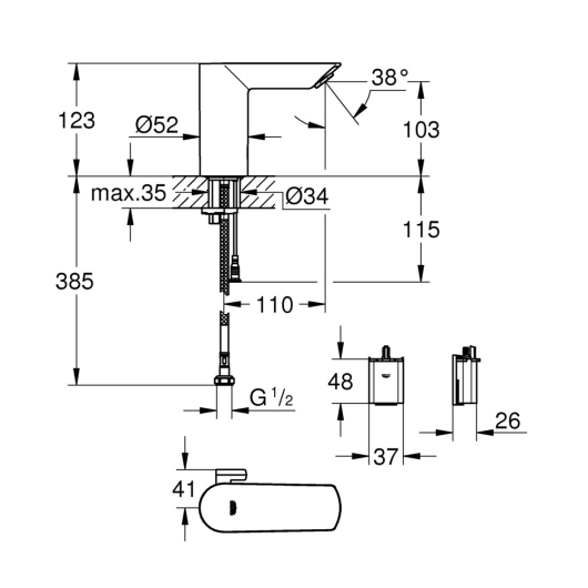 Змішувач для раковини з сенсорним керуванням Grohe Bau Cosmo E (36451000), изображение 9