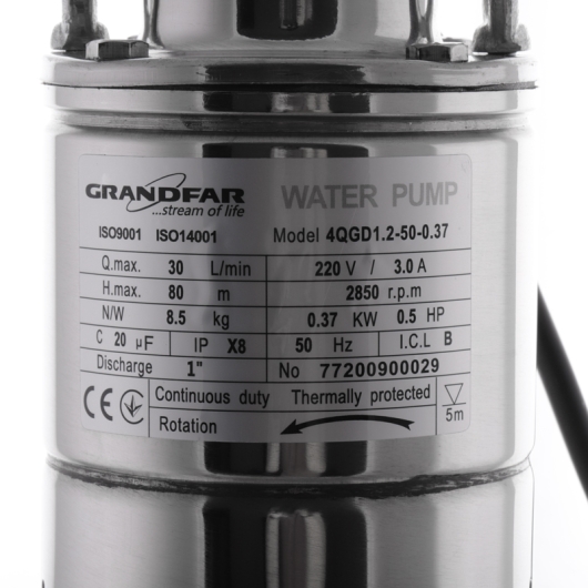 Насос свердловинний шнековий Grandfar 4QGD 1,2-50-0,37-10M (GF1306), изображение 2
