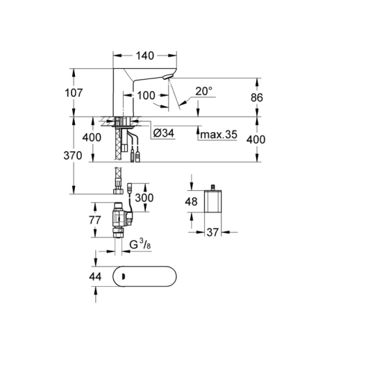 Змішувач безконтактний для умивальника без змішування, 6V Grohe Euroeco Cosmopolitan E (36271000), изображение 2