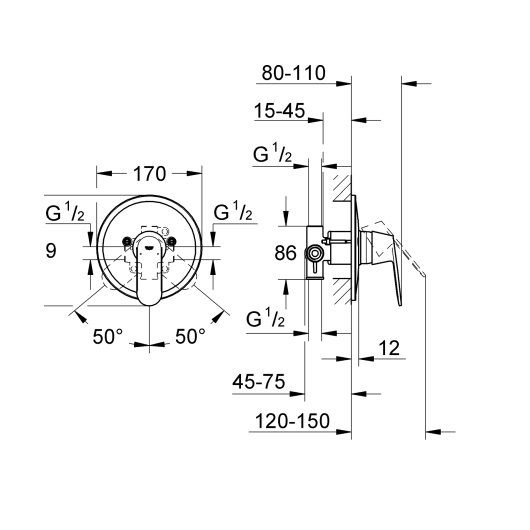 Змішувач прихованого монтажу для 1 споживача Grohe Eurosmart Cosmopolitan (32880000), изображение 2