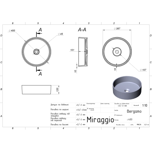 Умывальник BERGAMO MIRASOFT Miraggio, изображение 2