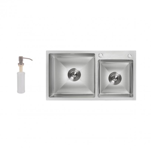 Мойка для кухни с двумя чашами интегрированная Lidz Handmade H7843 (LDH7843BRU35387) Brushed Steel 3,0/1,0 мм купить в САНН Одесса