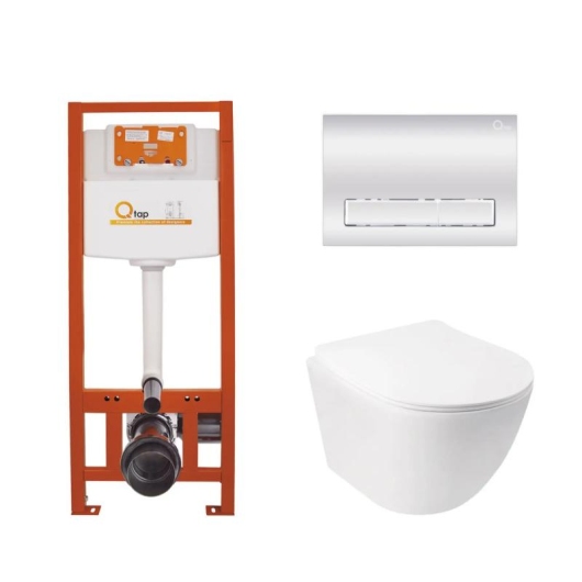 Готовое решение Qtap для ванной комнаты: подвесной унитаз Jay Ultra Quiet 485x360x320 + комплект инсталляции Nest 4 в 1 (линейная клавиша Chrome) купить в САНН Одесса