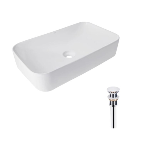Комплект Qtap Tern: Раковина накладная прямоугольная 610x350x135 мм WHITE + Донный клапан PU02 купить в САНН Одесса
