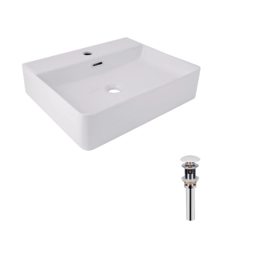Комплект Qtap Nando LT: Раковина подвесная прямоугольная 500х420х130 мм White + Донный клапан PU02O купить в САНН Одесса