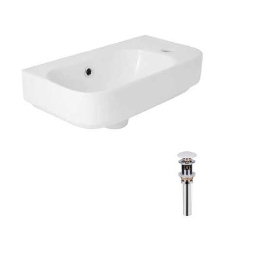 Комплект Qtap Tern: Раковина подвесная прямоугольная правая 450х250х158 мм White + Донный клапан PU02O купить в САНН Одесса