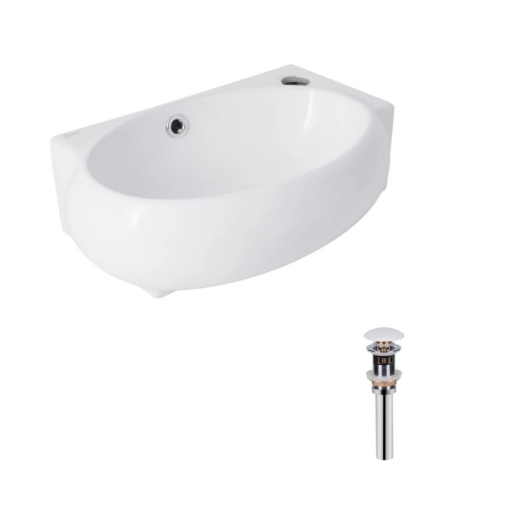 Комплект Qtap Leo: Раковина подвесная овальная правая 430x285x160 мм White + Донный клапан PU02O купить в САНН Одесса