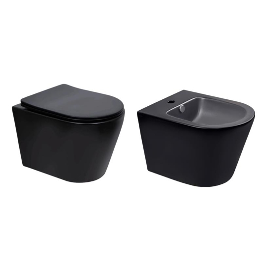Комплект Qtap Scorpio Matt Black 2 в 1: Унитаз подвесной Ultra Quiet QT14332380AMB + биде подвесное QT1455053FMB купить в САНН Одесса