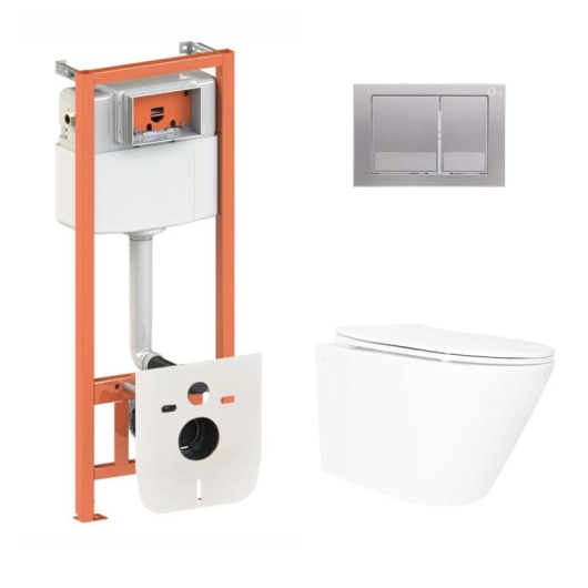 Готовое решение Qtap для ванной комнаты: подвесной унитаз Swan Ultra Quiet 520×360×320 + комплект инсталляции Nest 4 в 1 (квадратная клавиша Satin) купить в САНН Одесса
