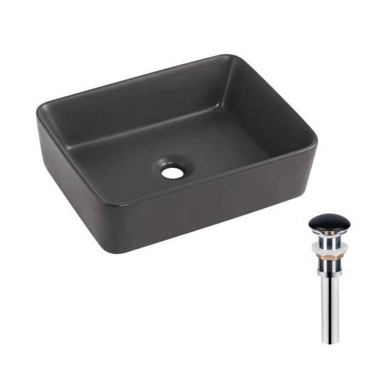 Раковина накладная Qtap Tern 480x370x135 мм, Anthracite, прямоугольная, с донным клапаном QT17116069AN купить в САНН Одесса