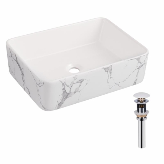 Раковина накладная Qtap Tern 480x370x135 мм, Marble, прямоугольная, с донным клапаном QT17116069MR купить в САНН Одесса
