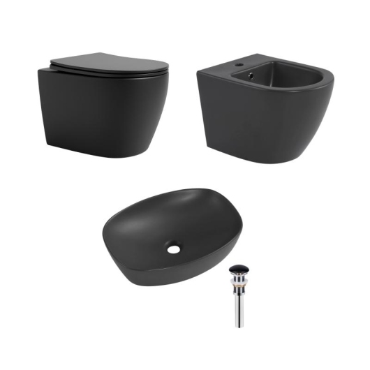 Комплект Qtap Robin Anthracite 3 в 1: унитаз подвесной Ultra Quiet + биде подвесное + раковина накладная QTROBAN49157 купить в САНН Одесса