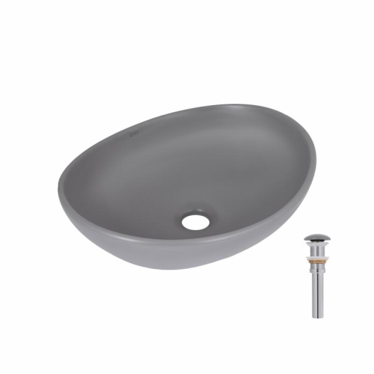 Раковина накладна Qtap Dove 415x340x140 мм, Stone grey, овальна, з донним клапаном QTDOV188SG49783 купити в САНН Одеса