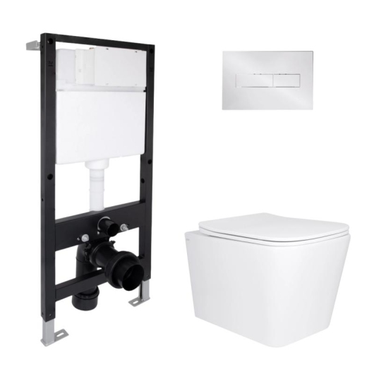 Готовое решение Qtap для ванной комнаты: подвесной унитаз Tern Ultra Quiet 525x345x360 + комплект инсталляции Standard (линейная кнопка Chrome) купить в САНН Одесса