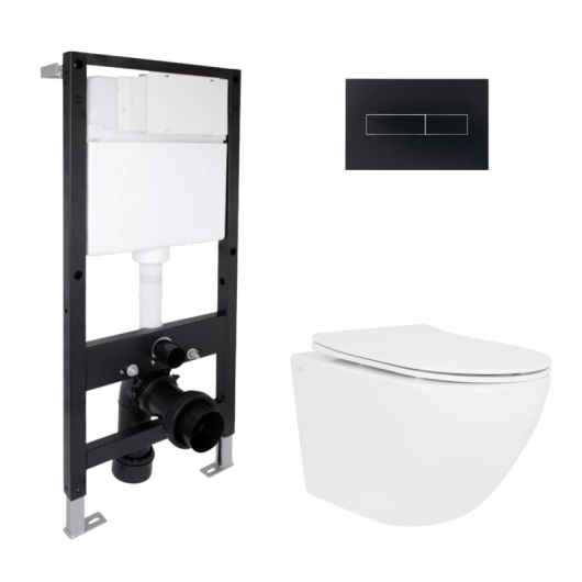Готовое решение Qtap для ванной комнаты: подвесной унитаз Jay Ultra Quiet 485x360x320 + комплект инсталляции Standard (линейная кнопка Black) купить в САНН Одесса