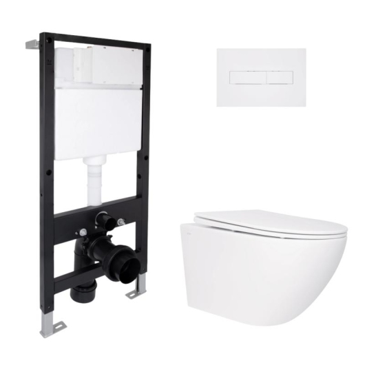 Готовое решение Qtap для ванной комнаты: подвесной унитаз Jay Rimless 520x360x320 + комплект инсталляции Standard (линейная кнопка White) купить в САНН Одесса