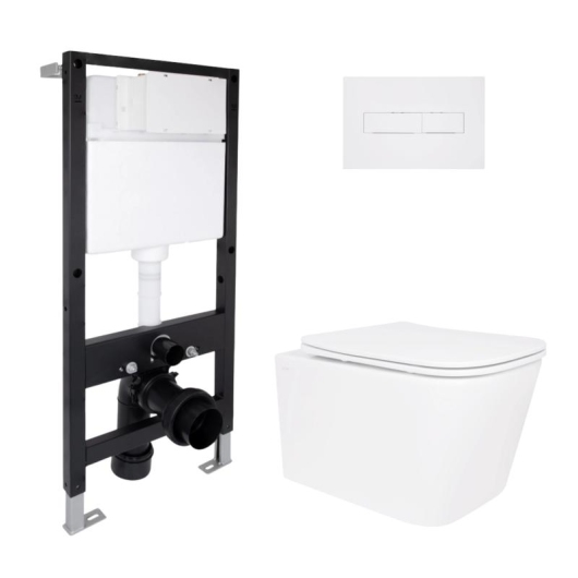 Готовое решение Qtap для ванной комнаты: подвесной унитаз Crow Rimless 485x340x330 + комплект инсталляции Standard (линейная кнопка White) купить в САНН Одесса