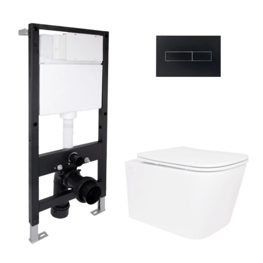 Готовое решение Qtap для ванной комнаты: подвесной унитаз Crow Rimless 485x340x330 + комплект инсталляции Standard (линейная кнопка Black) купить в САНН Одесса