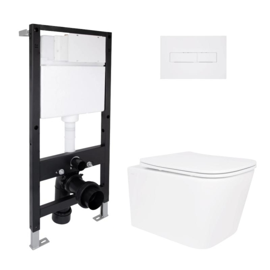 Готовое решение Qtap для ванной комнаты: подвесной унитаз Crow Ultra Quiet 485x340x290 + комплект инсталляции Standard (линейная кнопка White) купить в САНН Одесса