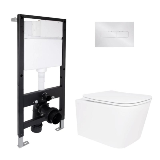 Готовое решение Qtap для ванной комнаты: подвесной унитаз Crow Ultra Quiet 520x360x290 + комплект инсталляции Standard (линейная кнопка Chrome) купить в САНН Одесса