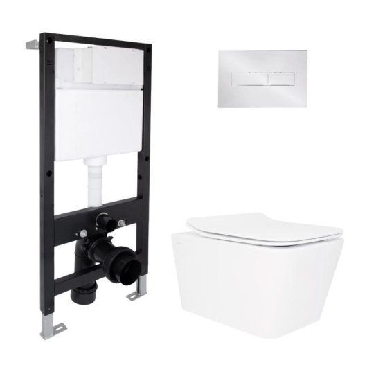 Готовое решение Qtap для ванной комнаты: подвесной унитаз Crow Rimless 520x360x290 + комплект инсталляции Standard (линейная кнопка Chrome) купить в САНН Одесса