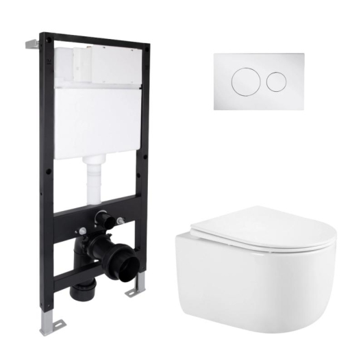 Готовое решение Qtap для ванной комнаты: подвесной унитаз Taurus Ultra Quiet 485x360x350 + комплект инсталляции Standard (круглая кнопка Chrome) купить в САНН Одесса