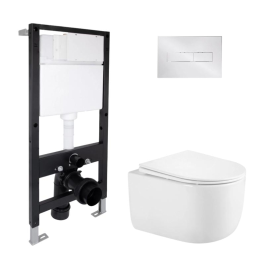 Готовое решение Qtap для ванной комнаты: подвесной унитаз Taurus Ultra Quiet 485x360x350 + комплект инсталляции Standard (линейная кнопка Chrome) купить в САНН Одесса