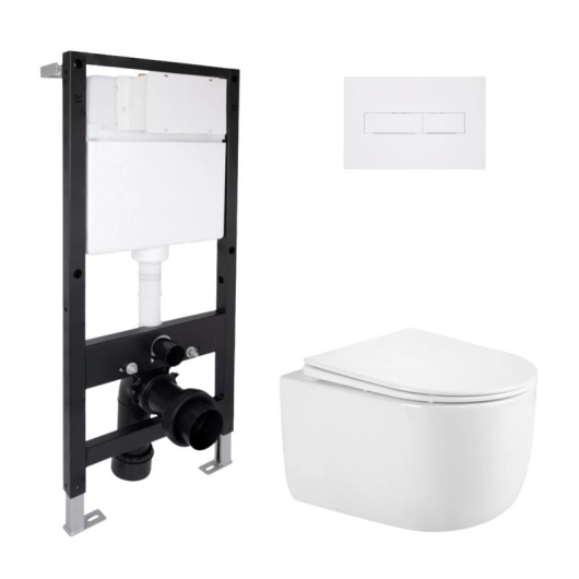 Готовое решение Qtap для ванной комнаты: подвесной унитаз Taurus Ultra Quiet 485x360x350 + комплект инсталляции Standard (линейная кнопка White) купить в САНН Одесса