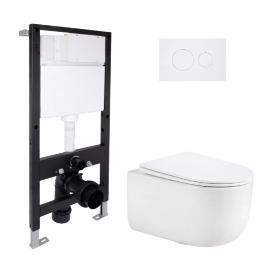 Готовое решение Qtap для ванной комнаты: подвесной унитаз Taurus Ultra Quiet 515x360x350 + комплект инсталляции Standard (круглая кнопка White) купить в САНН Одесса