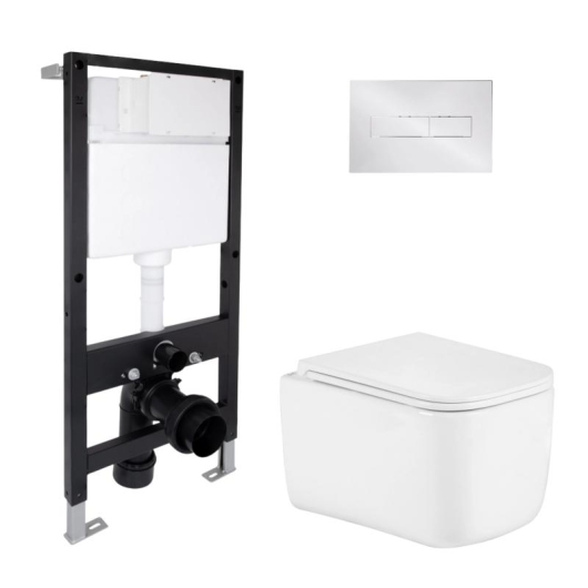 Готовое решение Qtap для ванной комнаты: подвесной унитаз Gemini Ultra Quiet 485x340x350 + комплект инсталляции Standard (линейная кнопка Chrome) купить в САНН Одесса