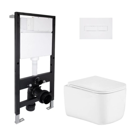 Готовое решение Qtap для ванной комнаты: подвесной унитаз Gemini Ultra Quiet 485x340x350 + комплект инсталляции Standard (линейная кнопка White) купить в САНН Одесса