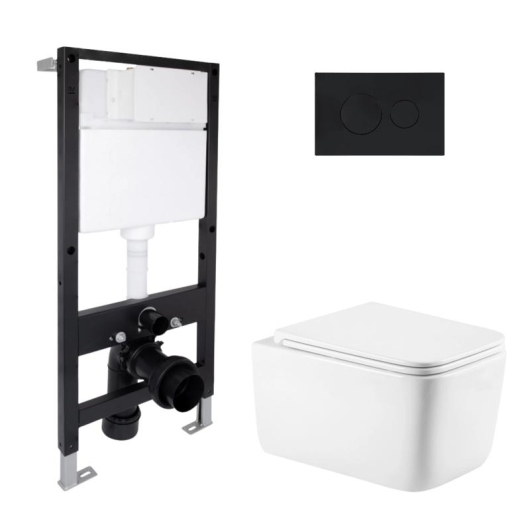 Готовое решение Qtap для ванной комнаты: подвесной унитаз Gemini Ultra Quiet 520x360x350 + комплект инсталляции Standard (круглая кнопка Black) купить в САНН Одесса