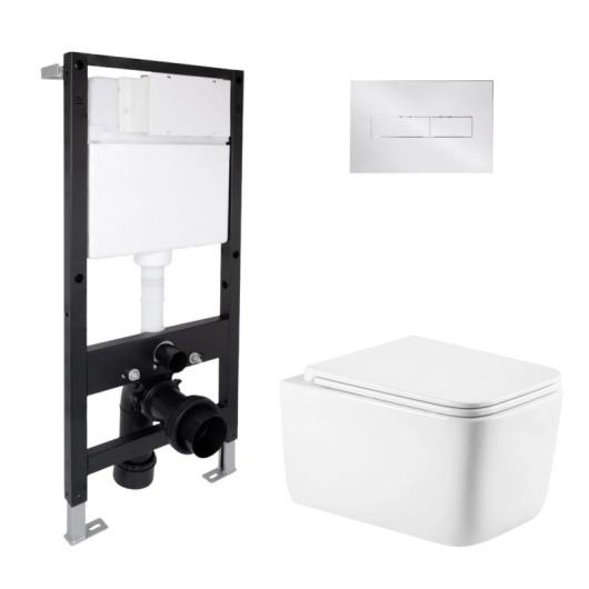 Готовое решение Qtap для ванной комнаты: подвесной унитаз Gemini Ultra Quiet 520x360x350 + комплект инсталляции Standard (линейная кнопка Chrome) купить в САНН Одесса