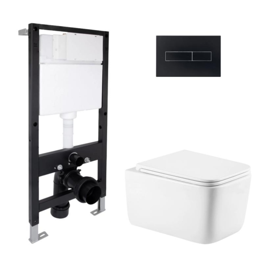 Готовое решение Qtap для ванной комнаты: подвесной унитаз Gemini Ultra Quiet 520x360x350 + комплект инсталляции Standard (линейная кнопка Black) купить в САНН Одесса