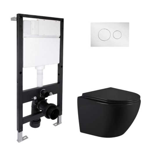 Готовое решение Qtap для ванной комнаты: подвесной унитаз Jay Ultra Quiet 485x360x320 + комплект инсталляции Standard (круглая кнопка Chrome) купить в САНН Одесса