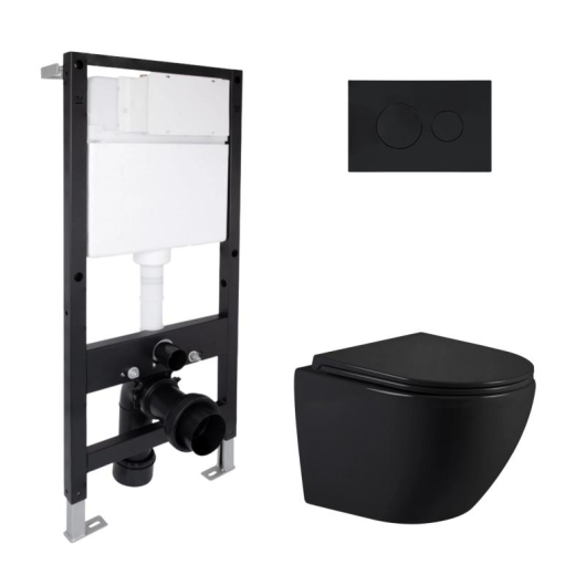 Готовое решение Qtap для ванной комнаты: подвесной унитаз Jay Ultra Quiet 485x360x320 + комплект инсталляции Standard (круглая кнопка Black) купить в САНН Одесса