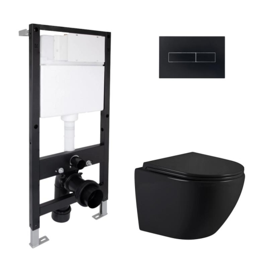 Готовое решение Qtap для ванной комнаты: подвесной унитаз Jay Ultra Quiet 485x360x320 + комплект инсталляции Standard (линейная кнопка Black) купить в САНН Одесса