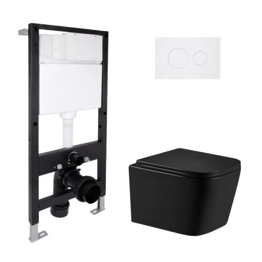Готовое решение Qtap для ванной комнаты: подвесной унитаз Crow Ultra Quiet 485x340x290 + комплект инсталляции Standard (круглая кнопка White) купить в САНН Одесса