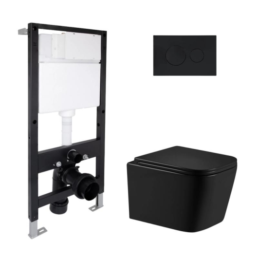 Готовое решение Qtap для ванной комнаты: подвесной унитаз Crow Ultra Quiet 485x340x290 + комплект инсталляции Standard (круглая кнопка Black) купить в САНН Одесса
