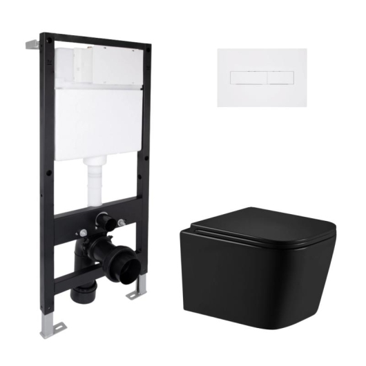 Готовое решение Qtap для ванной комнаты: подвесной унитаз Crow Ultra Quiet 485x340x290 + комплект инсталляции Standard (линейная кнопка White) купить в САНН Одесса