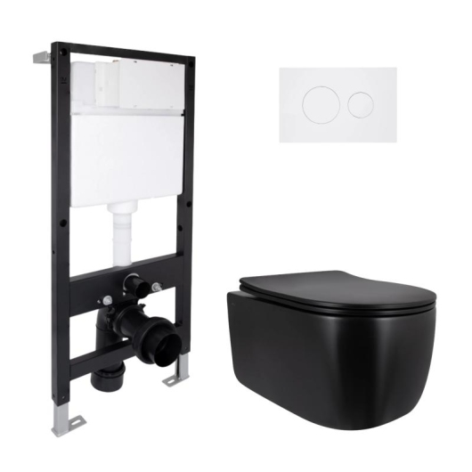 Готовое решение Qtap для ванной комнаты: подвесной унитаз Taurus Ultra Quiet 515x360x350 + комплект инсталляции Standard (круглая кнопка White) купить в САНН Одесса