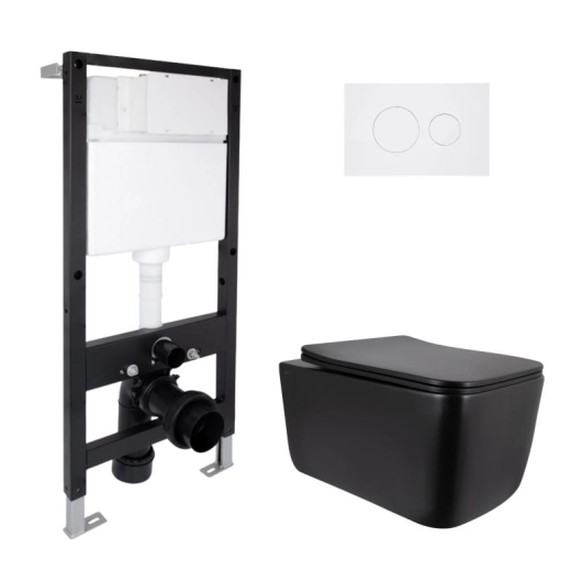 Готовое решение Qtap для ванной комнаты: подвесной унитаз Gemini Ultra Quiet 520x360x350 + комплект инсталляции Standard (круглая кнопка White) купить в САНН Одесса