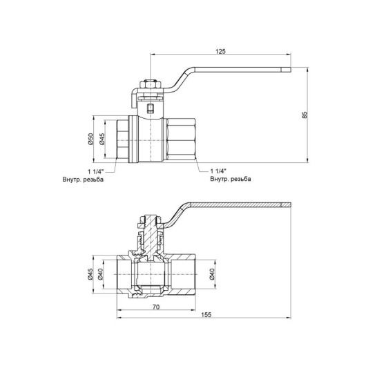 Кран шаровой Thermo Alliance Base 1 1/4 ВР для воды (рычаг) SD600W32 купить в САНН Одесса, изображение 2