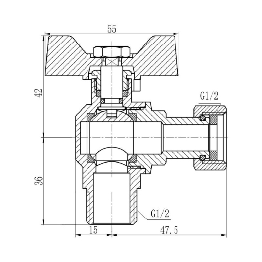 Кран шаровой с накидной гайкой Thermo Alliance Forte 1/2" ВН для воды угловой SF224W15 купить в САНН Одесса, изображение 2