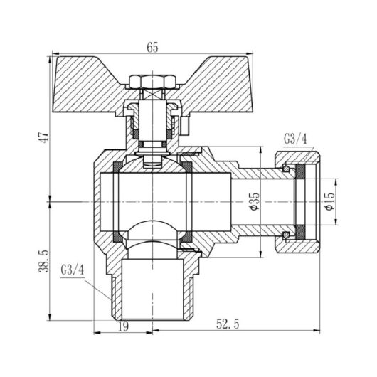 Кран шаровой с накидной гайкой Thermo Alliance Forte 3/4" ВН для воды угловой SF224W20 купить в САНН Одесса, изображение 2