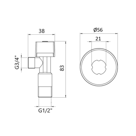 Кран кутовий Thermo Alliance Standart (ручка шестигранник) з вент.буксою 1/2"З х 3/4"З SF3441520 купити в САНН Одеса, зображення 2