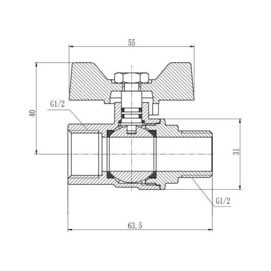 Кран шаровой Thermo Alliance Forte 1/2" ВН для газа (бабочка) SF607G15 купить в САНН Одесса, изображение 2